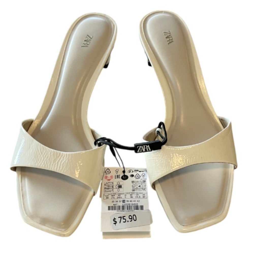 Zara Leather Cream / Off White Slides / Sandals  NWT - 7.5 / 38